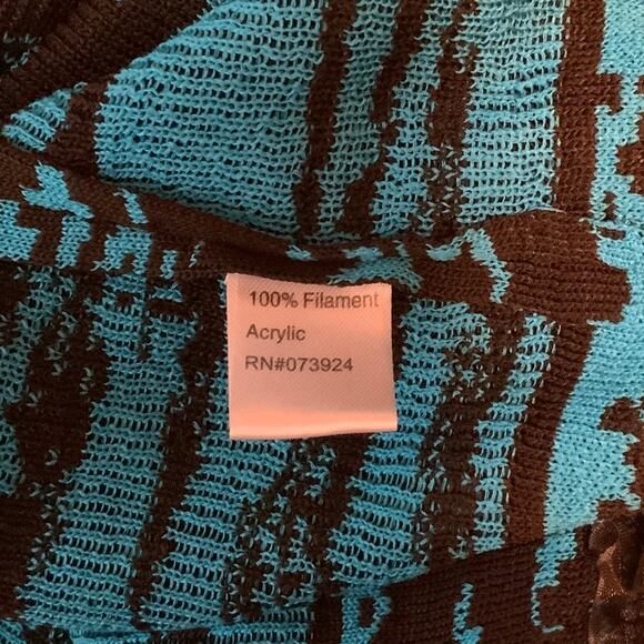 Ming Wang Cardigan Jacket Teal Blue Brown Ruffle Trim Large - Picture 7 of 8